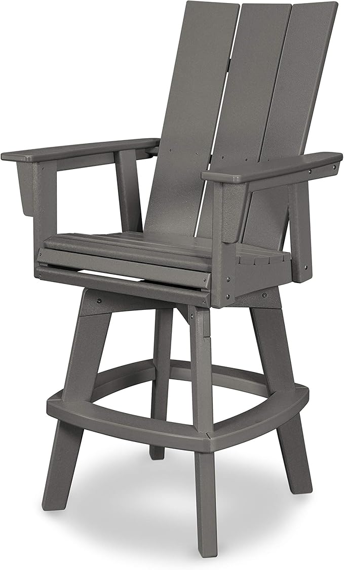 POLYWOOD® Modern Curveback Adirondack Swivel Bar Chair in Slate Grey