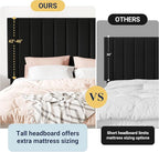Allewie King Size Storage Bed Frame, Vertical Channel Tufted Adjustable Headboard, Velvet Upholstered Platform Bed with 4 Oversized Underbed Drawers, Wooden Slats Support, No Box Spring Needed, Black