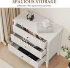 RoyalCraft White Fluted 3 Drawer Dresser, 32 inch Wide Dresser Nightstand for Bedroom, Modern Wood Chest of Drawers, Large Painted Nightstand with 3 Drawers for Closet, Hallway, Entryway