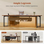 63" Executive Desk with Mobile File Cabinet, Large Office Desk with Drawer, Modern L Shaped Desk with Power Outlets, Storage Shelves, Corner Computer Desk Business Workstation Set (Walnut)