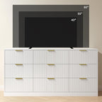 White Dresser for Bedroom with 9 Drawers, 63” Wide White Fluted Dresser Modern Chest of Drawers with Gold Handles, Wooden TV Stand Storage Organizer for Bedroom, Living Room