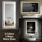 48"x36" LED Bathroom Mirror with Anti-Fog, Stepless Dimmable Lights, 3 Color Modes, Shatter-Proof Tempered Glass, Memory Function & Waterproof Design