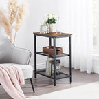 VECELO Tall End Side Tables,30" Height Nightstand with 3-Tier Storage Shelf for Bedroom Living Room, Easy Assembly,Industrial Style, Brown