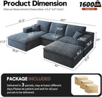 107'' U-Shaped Modern Modular Sectional Cloud Couch Whit Ottoman, 4-Seat Chenille Deep-Seat Sofa with Pillow for Living Room, Bedroom, Apartment, Ocean Blue