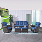HUMMUH Patio Furniture 6 Pieces Outdoor Furniture Set PE Wicker Patio Couch with Swivel Glider Chairs,Patio Ottomans,Side Table