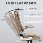 Leather Executive Office Chair, High Back Ergonomic Office Desk Chairs with Wheels, 90-120° Rocking Managerial Home Computer Chairs with Flip up Arms and Lumbar Support(Light Brown)