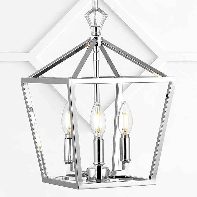 JONATHAN Y JYL7601C Pagoda Lantern Dimmable Adjustable Metal LED Pendant Classic Traditional Farmhouse Dining Room Living Room Kitchen Foyer Bedroom Hallway, 10 in, Chrome