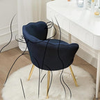 Velvet Vanity Chair with Back, Mid-Century Modern Small Accent Chair for Living Room, Golden Metal Legs Upholstered Makeup Chair, 1Pcs Bedroom Armchair, Dark Blue