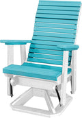 DutchCrafters Modern Horizontal Slat High Back Poly Adirondack Swivel Glider Outdoor Patio Chair (White & Aruba Blue)