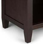 SIMPLIHOME Carlton Bedside Table - 24 inch Wide Solid Wood Nightstand Table in Dark Tobacco Brown, Transitional Bedroom Side or End Table with 2 Drawers, Open Storage Shelf and Bronze Hardware