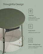 VASAGLE LILEA Collection - Side Table with Charging Station, Round End Table with Fabric Basket, Nightstand with USB Ports, for Living Room, Bedroom, Modern, Forest Green and Cream White ULET228C04