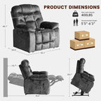 EONIX Large Lay Flat Power Lift Recliner Chair for Elderly with Heat and Massage, 400lbs Dual Motor Electirc Lift Chair with Extended Footrest, SLRY007062, Black