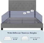 Allewie Full Size Upholstered Platform Bed Frame with Adjustable Headboard, Button Tufted, Wood Slat Support, Easy Assembly, Light Grey