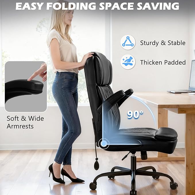 400lbs Executive Office Chair with Flip up Arm,Ergonomic Big and Tall Computer Desk Chairs,Breathable PU Leather Chair with Adjustable Lumbar Support,High Back Ofiice Chair with Pocket Spring Cushion