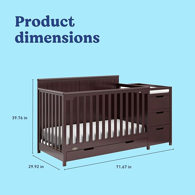 Graco Hadley 5-in-1 Convertible Crib & Changer (Espresso) – GREENGUARD Gold Certified, Fits Standard Crib Mattress, Converts to Toddler Bed and Full Bed, 4 Adjustable Mattress Heights