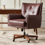 HULALA HOME Modern Home Office Chair with Tilt Lock & Metal Base, Desk Chair with 360° Swivel & Tilt Function, Height Adjustable, Wide Seat Computer Task Chair with Wheels & Padded Cushion, Brown