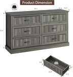 CARPETNAL Farmhouse 6 Drawer Dresser for Bedroom, 55 Inch Wide Modern Grey Dresser TV Stand with Large Drawers & Bar Handles, Rustic Wood Chest of Drawers for Bedroom, Living Room, Hallway, Entryway.