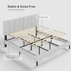 King Size Bed Frame with Fabric Upholstered Headboard, Platform Bed with Wooden Slats Support, Fully Mattress Foundation, Box Spring Optional, Easy Assembly