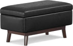 SIMPLIHOME Owen 36 inch Wide Mid Century Modern Small Rectangular Storage Ottoman in Distressed Black Vegan Faux Leather, Assembled, For the Living Room, Entryway and Family Room