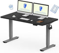 FLEXISPOT EN1 One-Piece Electric Stand Up Desk 55x28 Inches Home Office Computer Standing Table Height Adjustable Desk (Silver Frame + 55" Black Top, 2 Packages)