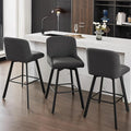 Swivel Counter Height Bar Stools Set of 3, 30''H Upholstered Barstools with Backs, Modern Bar Stool Chairs for Kitchen Island, Metal Legs, Fabric, Black Grey Stools Counter Chair