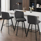 Swivel Counter Height Bar Stools Set of 3, 30''H Upholstered Barstools with Backs, Modern Bar Stool Chairs for Kitchen Island, Metal Legs, Fabric, Black Grey Stools Counter Chair