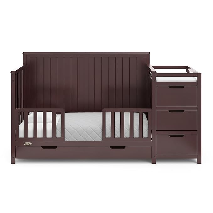 Graco Hadley 5-in-1 Convertible Crib & Changer (Espresso) – GREENGUARD Gold Certified, Fits Standard Crib Mattress, Converts to Toddler Bed and Full Bed, 4 Adjustable Mattress Heights