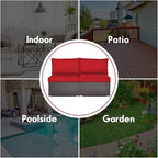 COSTWAY 2PCS PE Rattan Armless Sofa, Wicker Patio Conversation Set Chairs with Soft Cushion, Outdoor Sectional Furniture for Yard, Poolside (Red)
