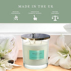 Pecksniff's Sandalwood & Vanilla 3-Wick Tall Candle | 550g/19.4oz | White Glass Vessel with Metal Lid