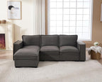 EALSON 93" Modular Sectional Sofa Comfy Cloud Couch with Ottoman Modern Convertible L Shape Couches with Wooden Legs Linen Deep Seat Couch 4-Seater Sofa for Living Room/Apartment, Grey