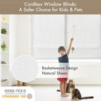 Madison Park Galen Cordless Roman Shade, 31"W x 64"H, Sheen White – Room Darkening, Thermal Insulated, Energy Efficient Window Blind with Subtle Sheen Basketweave Fabric for Privacy