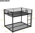 Full Over Full Metal Bunk Bed with Full-Length Guardrail,Low Bed Frame W/Ladder, Steel,No Noise,Bedroom Furniture for Adult Kid Boy Girl Teen,Black
