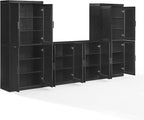 Crosley Furniture Essen 3-Piece Modern Sideboard Buffet Cabinet and Kitchen Storage Pantry Set, Black