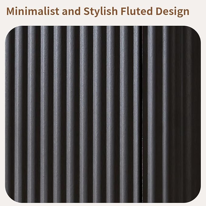 LKTART 64" Sideboard Buffet Cabinet with Storage, Wooden Fluted Storage Cabinet Sideboard Credenza with Adjustable Shelves Pressed Spring for Kitchen Living Room (Black Gray)