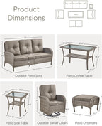 HUMMUH 7 Pieces Outdoor Furniture Set-All Weather Wicker Rattan Couch with Outdoor Rocking Chair Patio Furniture for Deck Lawn Porch Balcony Poolside-Grey/Grey