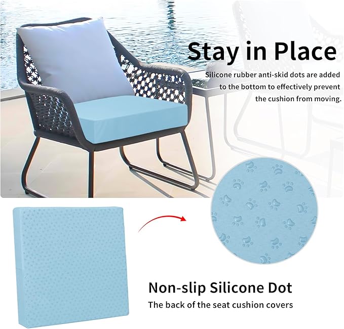 Easy-Going Waterproof Patio Cushion Covers ONLY Cover 24x24x4 inch 4 Pack Replacement Non-Slip Outdoor Seat Cushion Slipcover with Zipper. Light Blue