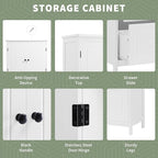 Tall Storage Cabinet, Bathroom Floor Freestanding Storage Cabinet with 2 Doors and 2 Drawers for Bathroom, Office, Living Room, White