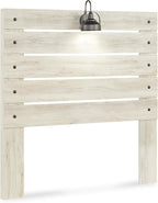 Signature Design by Ashley Cambeck Farmhouse Full Panel Platform Bed with 4 Storage Drawers, Sconce Light and USB Ports, Foundation or Box Spring Not Needed, Whitewash