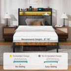 Z-hom Twin Bed Frames, Twin Bed Frame with 2-Tier Storage Upholstered Headboard, Metal Platform with USB Charging Station & LED Lights, Noise Free, No Box Spring Needed, Easy Assembly, Vintage Brown