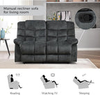 CANMOV Manual Reclining Sofa Set,2 Pieces Sofa Furniture Set for Living Room, Manual Recliner Chair and Recliner Loveseat with Arms for Living Room, Bedroom, Grey(1+2)