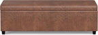 SIMPLIHOME Avalon 54 Inch Wide Contemporary Rectangle Extra Large Storage Ottoman Bench in Distressed Saddle Brown Vegan Faux Leather, Assembled, For the Living Room, Entryway and Family Room