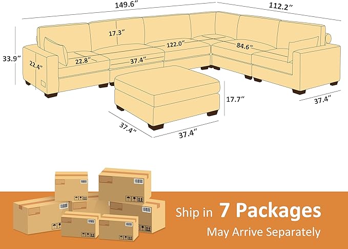 VANOMi Large Modular Sectional Sofa, Oversized Couch with Charging Station, Cloud Couch Deep Seat Sofa with Thick Cushion, Convertible Sectional Couches for Living Room Office Apartment
