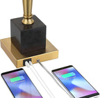 Possini Euro Design Wayne 29 1/4" Tall Modern Glam Luxury End Table Lamp with USB Ports A+C Charging Brass Finish Metal Black Marble Living Room Bedroom Bedside Nightstand House Office Home