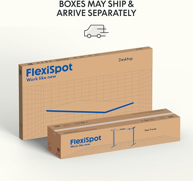 FLEXISPOT EN1 One-Piece Standing Desk, 60 x 24 Inches Height Adjustable Desk Electric Sit Stand Desk for Home Office (White Frame + Gray Wood Desktop, 2 Packages)