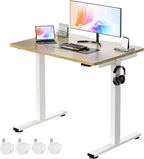 Okin Small Electric Standing Desk, 36" x 24" Whole Piece Height Adjustable Desk, Oak Sit to Stand Computer Workstation with Wheels for Home Office
