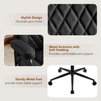 Leather Home Office Desk Chairs, Comfy Office Chair, Mid Century Modern Office Chair with Lumbar Support, Mid-Back Adjustable Swivel Computer Chair with Wheels and Arms, Black