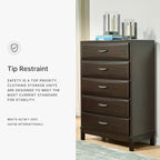 Signature Design by Ashley Vanmore Contemporary 5-Drawer Chest with Felt-Lined Top Drawer and Easy Glide for Bedroom, Dark Brown