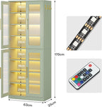 Tribesigns Tall Shoe Storage Cabinet with Acrylic Doors and LED Lights, 8-Tier Entryway Shoe Organizer Rack with Adjustable Shelves and Hanging Hooks for Narrow Closet, Hallway, Mint Green