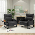 Faux Leather Accent Chairs Set of 2 with Flip Up Tray Tables Soft Backrest for Living Room Office Bedroom Modern Accent Chairs, Black
