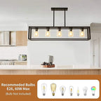 Farmhouse Dining Room Light Fixture Kitchen Island Pendant Lighting Rectangle Black Dining Room Lighting Fixture Modern Pendant Contemporary Chandeliers with Glass Shade Adjustable